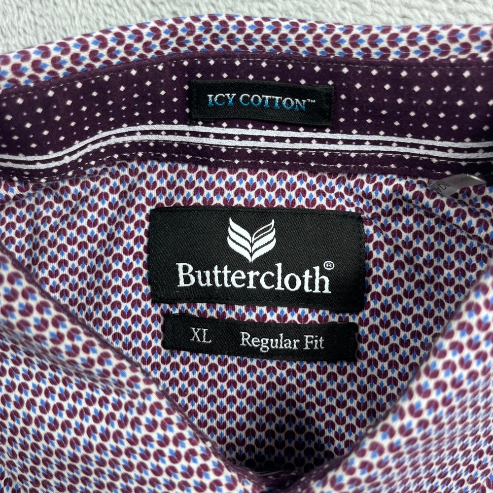 Buttercloth Icy Cotton Mens XL Regular Fit Long Sleeve Button Down Shirt Purple - Picture 2 of 7